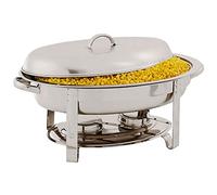 Réchaud ovale 6 L en acier inoxydable 201, grand format, avec plateau chauffant plateau chauffant et bac à nourriture, bac à eau, cadre, couvercle et réservoir à combustible, doré (argenté).
