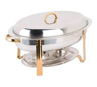 Réchaud Ovale de 6 L en Acier Inoxydable 201, Grand Format, avec Plateau Chauffant et bac à Nourriture, bac à Eau, Cadre, Couvercle et réservoir à Combustible (doré).