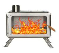 Réchaud portable, poêle à bois, réchaud de camping portable avec 6 tuyaux de cheminée, hublot en vitrocéramique et poignée anti-brûlure, réchaud de camping en acier au carbone pour pique-niq