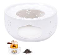 Réchaud pour Théière Blanc, Chauffe-théière en Céramique avec avec Motif Floral Creux Sculpté, Porcelaine Support Théière pour Thé Café et Lait au Chaud