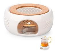 Réchaud pour Théière, Chauffage en Porcelaine, Chauffe Thé en Céramique avec Tampon en Liège et Cuillère, Base Chauffante Théière, Design Creux Sculpté, Convient pour Le Thé et Le Café.