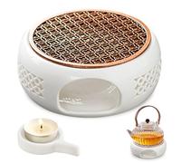 Réchaud pour Théière, Chauffe-Thé en Céramique avec Porte-Bougie et Tapis de Chaleur, Chauffe-Théières Base Design Creux Sculpté pour Conservation de Chaleur du Thé et du Café