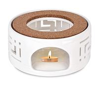 Réchaud pour Théière, Chauffe-Thé en Céramique avec Support en Liège, Chauffe-Théières Universel Base Blanche Design Creux Sculpté pour Conservation de Chaleur du Thé et du Café