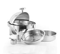 Réchaud Rond en Acier Inoxydable avec Couvercle à enroulement, 6,8 L, Grand Format, avec bac à Nourriture, bac à Eau et réservoirs à Combustible, pour Mariages et fêtes.