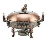 Réchaud rond en acier inoxydable de 3 L avec bacs à nourriture, support en aluminium, couvercle visible et réservoirs à combustible pour mariages, buffets et fêtes, bronze (cuivre