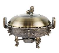 Réchaud rond en acier inoxydable de 3 L avec bacs à nourriture, support en aluminium, couvercle visible et réservoirs de combustible pour mariages, buffets et fêtes, bronze (Bronze