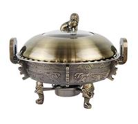 Réchaud rond en acier inoxydable de 3 L, ensemble complet avec bacs à nourriture, support en aluminium, couvercle de casserole visible et porte-combustibles pour mariages, buffets
