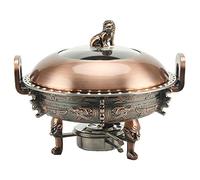Réchaud rond en acier inoxydable de 3 L, ensemble complet avec bacs à nourriture, support en aluminium, couvercle de casserole visible et porte-combustibles pour mariages, buffets