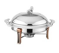 Réchaud rond en acier inoxydable, taille standard, pour buffet, traiteur, fête, événement, avec bac à nourriture, cadre, couvercle et réservoir à combustible.