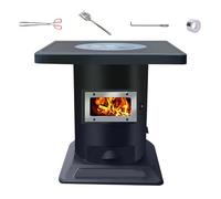 Rechauds Camping Poele A Bois en Fonte Pince À Feu, Crochet Et Spatule Inclus Rocket Stove Fenêtre D'observation Et Four Intégrés Avec Plusieurs Combustibles