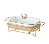 Réchauds rectangulaires en céramique Blanche avec réchaud et Couvercle en Verre pour buffets, Mariages, fêtes, banquets, Noël