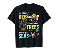 Réchauffement global de la journée de la terre avec abeilles, arbres, mers T-Shirt
