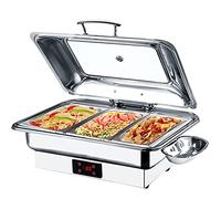 Réchauffeur alimentaire professionnel Buffet Serveur électrique en acier inoxydable Plat de service pour les fêtes 9L 13L Assiettes chaudes pour garder les aliments au chaud, écran tactile + couvercle