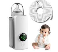Réchauffeur de bouteille portable, chauffage rapide à 6-Temperatur Fast Cordless sans fil réchauffeur de bouteille, USB 6000mAh et affichage numérique pour le lait maternel Formule pour bébé portable