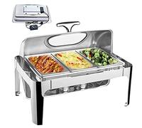 Réchauffeur de nourriture Serveur de buffet 9L Bols en acier inoxydable avec couvercle visuel, plateau chauffant pour garder les aliments au chaud, poinçonner/tabouret ordinaire, température réglable