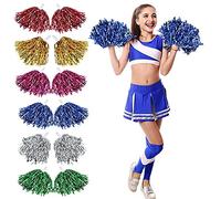RECHCIGA 12 Pcs Pompons Cheerleading en PET Pom Pom Léger Pompon Cheerleader Fleur de Pom-Pom avec Poignée Baguette de Pom-Pom pour École Compétition Réunion Sport-Or Argent Bleu Rose Rouge Vert Rouge