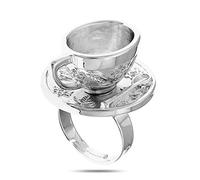 RechicGu Bague vintage 3D pour tasse à thé et soucoupe de conte de fées Chapelier pays des merveilles Cosplay, Alliage, or, argent, 1