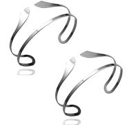 RechicGu Lot de 2 bracelets minimalistes égyptiens incurvés pour le haut du bras, brassard ouvert, ensemble de bijoux pour danse du ventre, Large, Métal, Pas de gemme