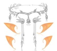 RechicGu Lot de 4 paires de boucles d'oreilles en forme d'ailes d'elfe avec strass pour mariage, Halloween, concours de beauté, bal de fin d'année, argenté