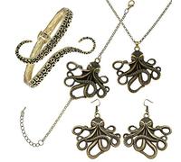 RechicGu Parure de bijoux en forme de pieuvre avec tentacule, collier, boucles d'oreilles, bracelet de cheville, paquet naturel, pêcheur, poisson, cadeau, Base plaquée or, 1