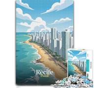 Recife, Brazil︰ Coastal Cityscape Illustratio Puzzle, 1000 pièces | Pour un moment utile, activité sans écran pour adultes les dimanches au calme, pour se détendre.