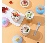 Récipient à avoine de nuit avec couvercle à vis et cuillère scellés en silicone, bocal en verre pour le lait, les céréales, les flocons d'avoine, le yaourt et la salade (couvercle bleu)