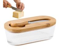 Récipient À Beurre Hermétique En Verre 300 Ml - Pot De Conservation Carré Avec Couvercle Et Spatule Pour Un Portionnement Facile Et Conserver Le Beurre Et Le Fromage Frais, Compact, Durable,