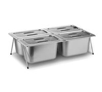 Récipient à condiments en acier inoxydable pour table de travail réfrigérée, distributeur d'épices pour présentation de nourriture, plateau de service glacé (15 cm, 4 grils)