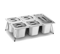 Récipient à condiments réfrigéré pour aliments, distributeur d'épices en acier inoxydable, plateau de service glacé, présentoir de buffet avec 5 grilles (15 cm), idéal pour les restaurants et les