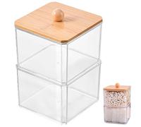 Récipient À Coton-Tige Avec Couvercle En Bambou, Support Transparent Anti-Poussière Pour Boules De Coton Ps, Résistant À L'humidité, Capacité, Étanche, Distributeur De Coton-Tige, Organisateur