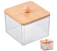 Récipient À Coton-Tige Avec Couvercle En Bambou, Support Transparent Anti-Poussière Pour Boules De Coton Ps, Résistant À L'humidité, Capacité, Étanche, Distributeur De Coton-Tige, Organisateur
