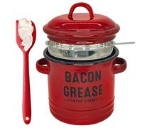 Récipient à graisse de bacon en émail avec passoire 46 Oz, pot d'huile de cuisson avec spatule en Silicone et couvercle pour la cuisine