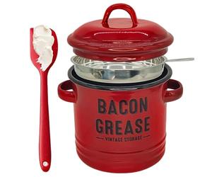 Récipient à graisse de bacon en émail avec passoire 46 Oz, pot d'huile de cuisson avec spatule en Silicone et couvercle pour la cuisine