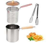 Récipient à Graisse Friteuse 2 en 1, Friteuse Acier Inoxydable 304 avec Filtrant Panier, 3 L Pot de Filtre à Huile, Petite friteuse pour Chips Tempura Poisson, 16.1x16.1x17.5 cm
