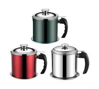 Récipient à graisse multifonction en acier inoxydable, 1,3 L avec couvercle et filtre pour la gestion de l'huile de cuisson (rouge)
