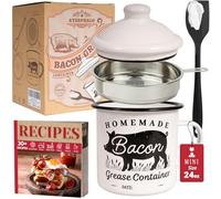 Récipient à graisse pour bacon avec passoire - Avec spatule en silicone de qualité alimentaire, récipient de graisse rustique en émail de 680,4 g, passe au lave-vaisselle