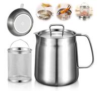 Récipient à graisse pour graisse de bacon, mini marmite en acier inoxydable de 2 l avec passoire, récipient à huile, récipient à graisse de bacon, outil de cuisine pour le stockage de l'huile de