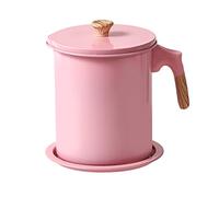 Récipient à huile en acier inoxydable, pot de filtre à huile de friture de 1,4 L avec crépine et couvercle à mailles fines, récipient à graisse de bacon pour la cuisine, passe au (rose)