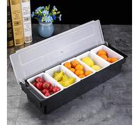 Récipient à ingrédients avec 5 compartiments, boîte à goûter avec compartiments, récipient à pizza avec couvercle, boîte intérieure amovible, pour cuisine, salle à manger, salon, café, magasin de thé