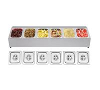 Récipient à ingrédients, cadre GN avec couvercle, bar à salade en acier inoxydable GN 1/6, récipient pour gastronomie et cuisine, récipient gastronomique, accessoires de pizza - 104 × 22,5 × 22 cm