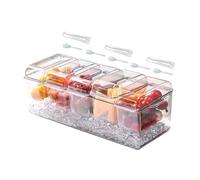 Récipient à ingrédients réfrigéré avec 5 inserts, 5 cuillères et 3 pinces - Cocktail bar, buffet froid, récipient à garniture, pizza, fruits