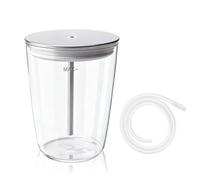 Récipient à lait en verre de 0,5 l - Transparent - Tuyau à lait en acier inoxydable - Pour machines à café automatiques e8, z6, e6 - Avec tuyau à lait - 9,2 x 9,2 x 13,5 cm