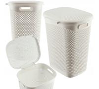 KADAX Panier à linge en plastique léger - Panier à linge en plastique - Perméable à l'air - Avec couvercle - Blanc