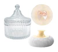 Récipient à poudre avec houppette - Applicateur souple avec étui en verre, récipient à poudre pour femme, pour la beauté du visage, le maquillage, le voyage, la Saint-Valentin