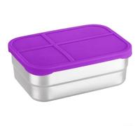 Récipient à repas en acier inoxydable avec couvercle en silicone pour emballer des sandwichs, des salades, des sauces et des collations sans fuite (violet)
