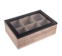 Récipient à thé Vilde - 6 Compartiments - 24 x 16,5 x 7,5 cm - Noir avec Couvercle en Verre