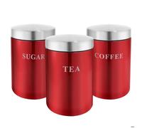 Cheffinger Lot 3 Boites en Inox pour Café Thé Sucre Hermétique Rouge