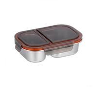 Récipient alimentaire en acier inoxydable résistant aux fuites avec deux compartiments et couvercles sécurisés, idéal pour garder les collations fraîches et séparées (marron)
