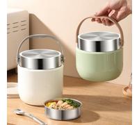 Récipient alimentaire isotherme en acier inoxydable avec couvercle anti-fuite et cuillère pliable, bol isotherme sous vide avec compartiments intérieurs séparés pour la séparation des repas (A)