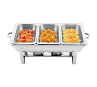 Récipient chauffant pour nourriture, Chafing Dish en acier inoxydable avec | Rechaud Chauffe-plats avec 3 récipients GN de 2,5 l et couvercle, chauffe-plats avec bain d'eau, pour barbecue, buffet